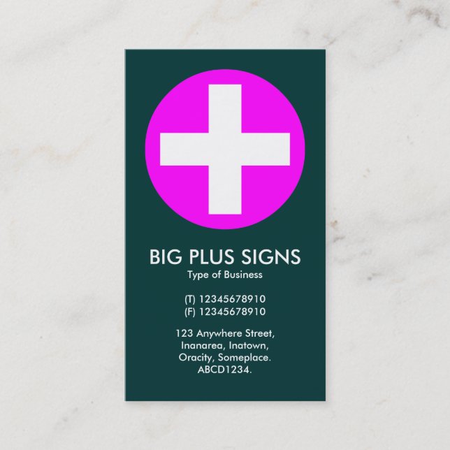 Big Plus Signs Magenta - Dark Teal Green Business Card (Front)