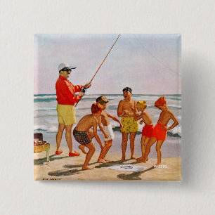 Big Pole Little Fish by Richard Sargent 15 Cm Square Badge