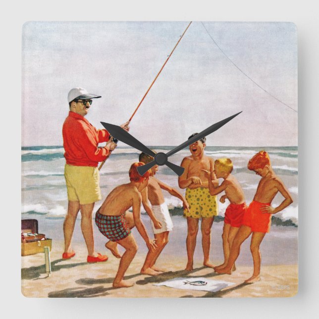 Big Pole Little Fish by Richard Sargent Square Wall Clock (Front)