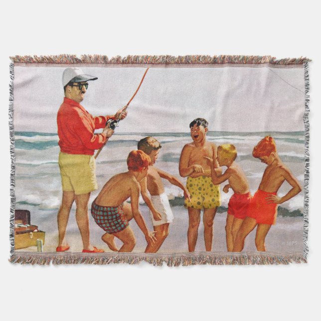 Big Pole Little Fish by Richard Sargent Throw Blanket (Front)
