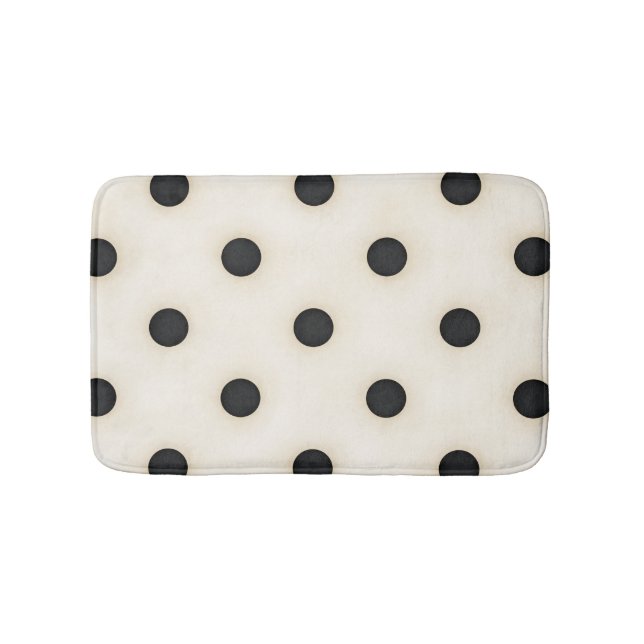 Big Polka Dots Black and Antique White Bath Mat (Front)