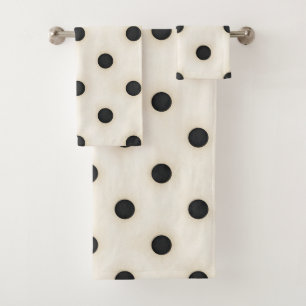 Big Polka Dots Black & Antique White Bath Towel Set