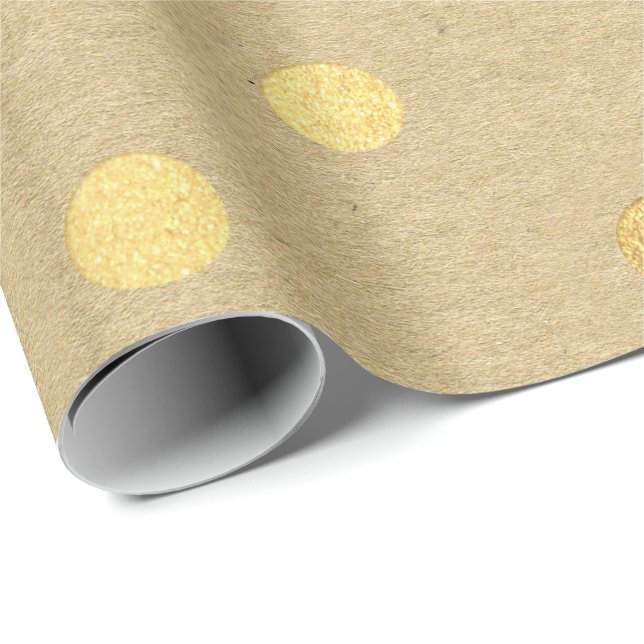 Big Polka Dots Kraft Gold Elegant Minimal Wrapping Paper (Roll Corner)