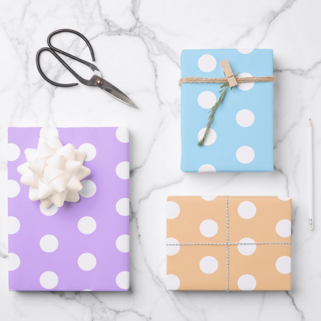 Big Polka Dots Lavender, Blue and Orange Pattern Wrapping Paper Sheet (Front)