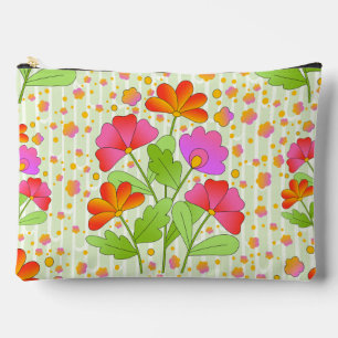 Big Pop Colour Flowers Pink and Orange Pale Green Accessory Pouch