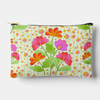Big Pop Colour Flowers Pink and Orange Pale Green  Accessory Pouch