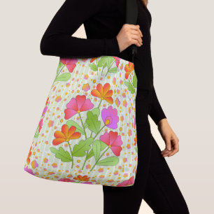 Big Pop Colour Flowers Pink and Orange Pale Green Crossbody Bag