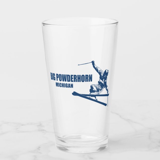 Big Powderhorn Mountain Michigan Skier Glass (Front)
