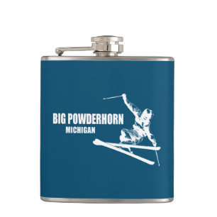 Big Powderhorn Mountain Michigan Skier Hip Flask