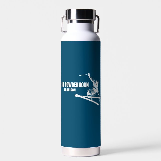 Big Powderhorn Mountain Michigan Skier Water Bottle (Front)