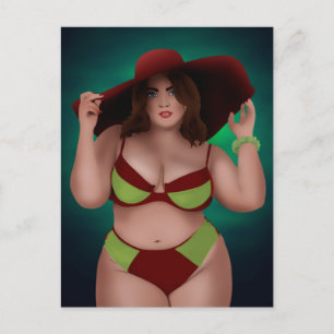 BIG PRETTY CHUBBY BBW ART WOMAN BIKINI POSTCARDS