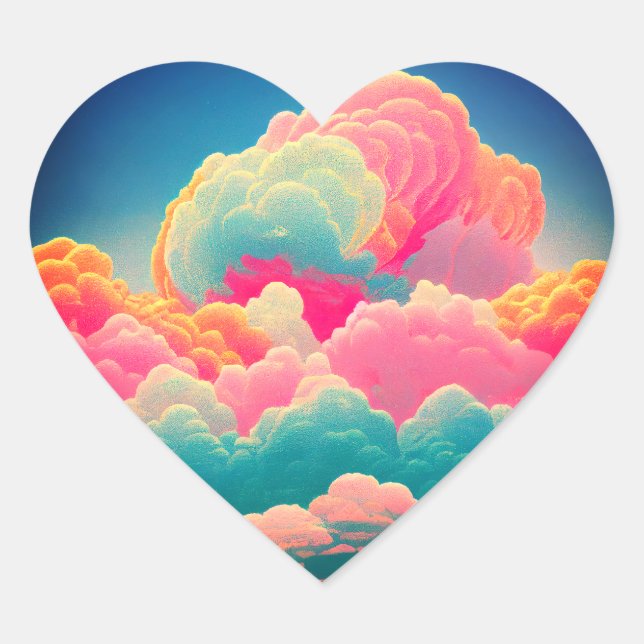 Big Puffy Bright Coloured Clouds Cottoncandy Dream Heart Sticker (Front)