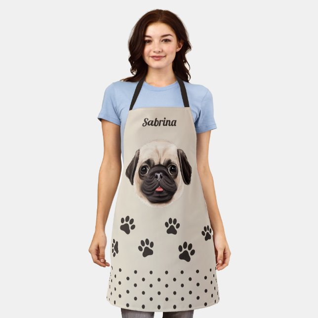 Big Pug Face | Lovely Cute Dog All-Over Print Apron (Worn)