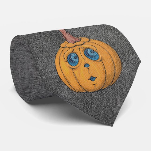 Big Pumpkin Face – Grey Texture Statement Tie (Rolled)