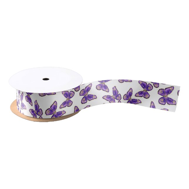 Big Purple Butterfly pattern Satin Ribbon (Spool)