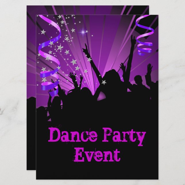 Big Purple Dance Party Event Crowd Rave Invitation (Front/Back)