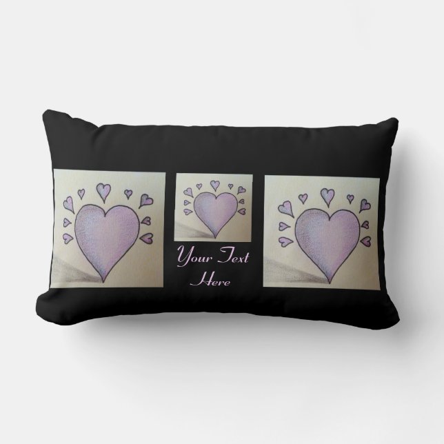 big purple heart small hearts black outline design lumbar cushion (Front)