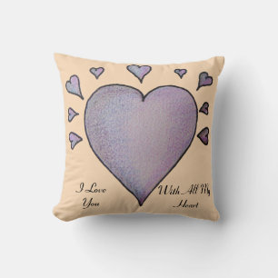 big purple heart small hearts love message cushion