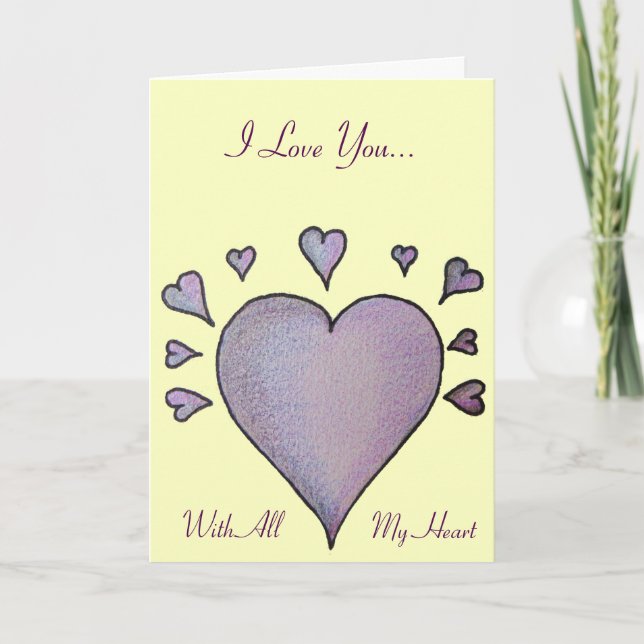 big purple heart small hearts original love verse card (Front)