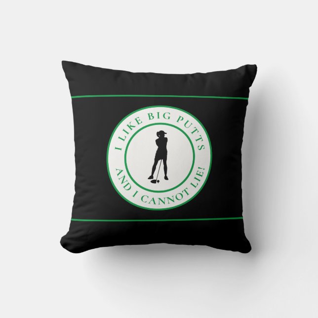 Big Putts Funny Lady Golf Modern Black Green Cute Cushion (Front)