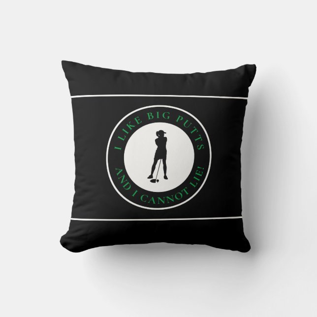 Big Putts Funny Lady Golfer Modern Black Green Cushion (Front)