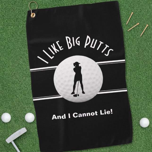 Big Putts Golfer Sports Humour For Her Black Cute Golf Towel (Big Putts Golfer Sports Humor For Her Black Cute Golf Towel)