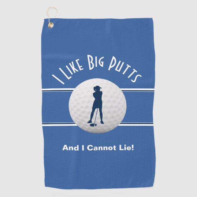Big Putts Lady Golfer Sports Humour Blue For Her Golf Towel (Front)