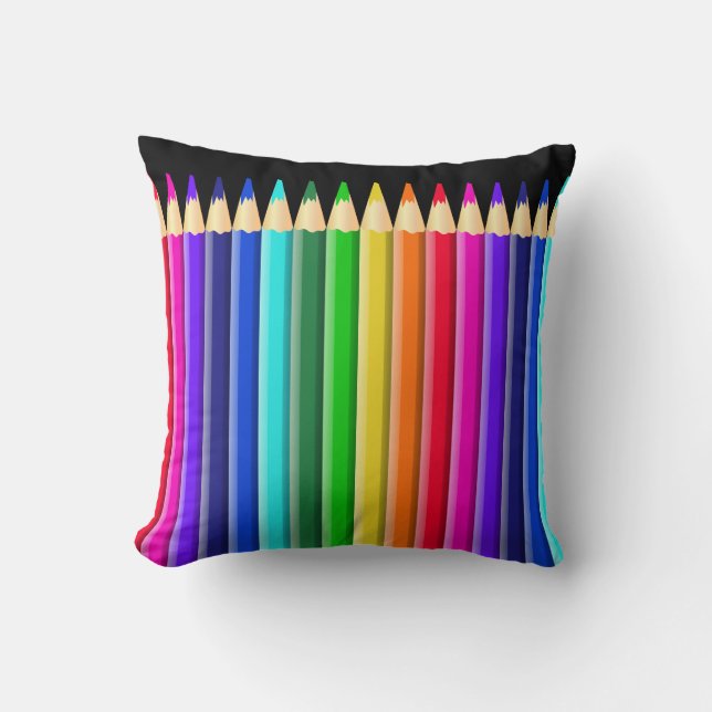 Big Rainbow Coloured Crayon (Pencil) Design Cushion (Front)