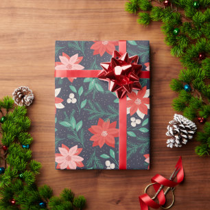Big Red and White Christmas Poinsettias Flowers Wrapping Paper