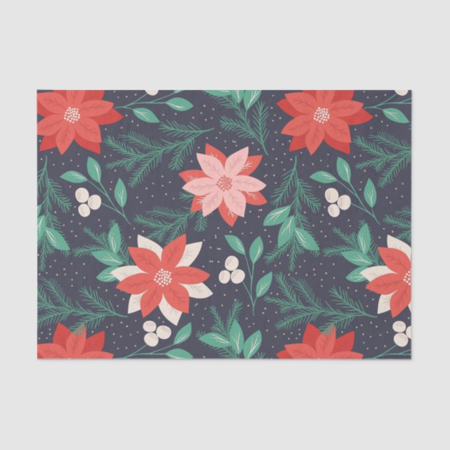 Big Red and White Christmas Poinsettias Tissue Paper (Front)