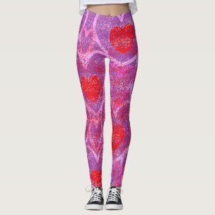 Big Red and White Hearts on a Pair of Women's Leggings