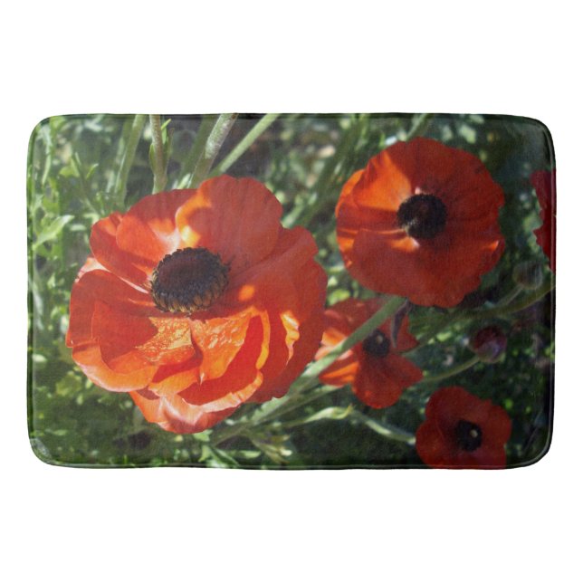 Big Red Anemone Flowers, Memory Foam Bathmat (Front)