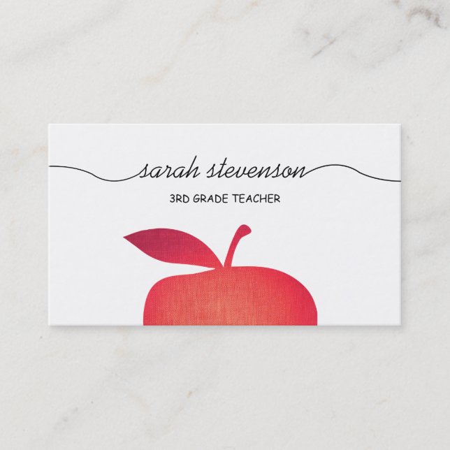 Big Red Apple School Teacher White Business Card (Front)