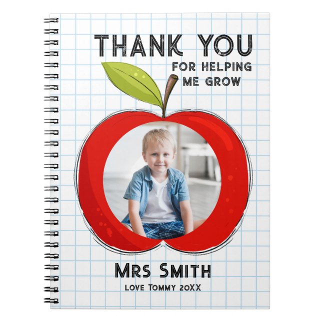 Big Red Apple Teacher Thank You Photo Notebook  (Front)
