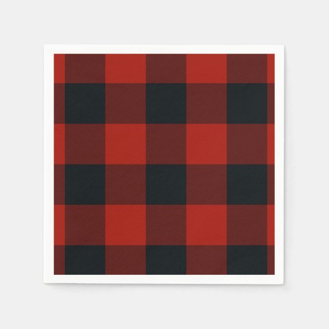 Big Red & Black Chequered Squares Buffalo Plaid Napkin (Front)