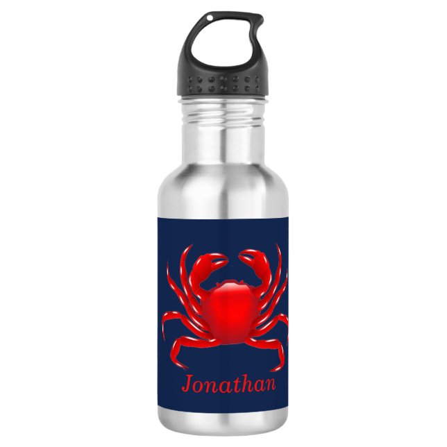Big Red Crab on Blue Background Back to School 532 Ml Water Bottle (Front)