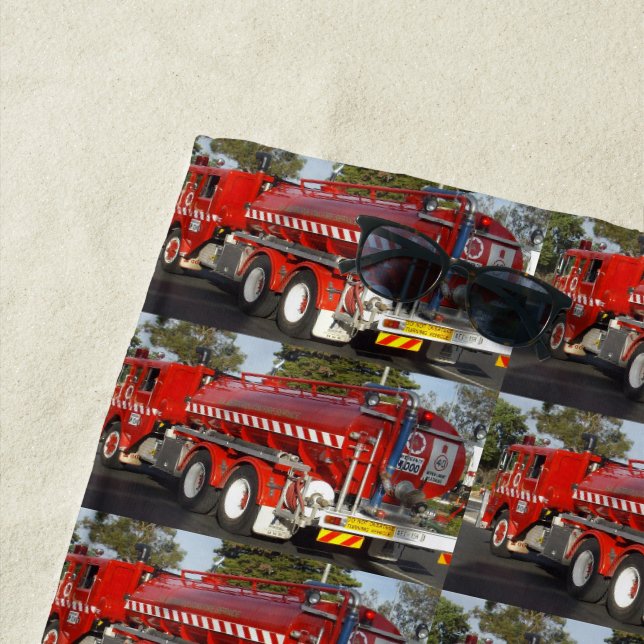 Big Red Fire Engine, Beach Towel (In Situ)