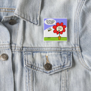 Big Red Flower & Musical Bee Cartoon Button