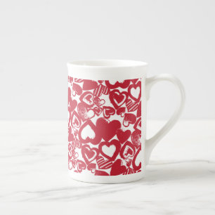 Big Red Hand-Drawn Hearts Bone China Mug