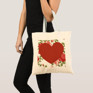 Big Red Heart and Flowers Background Tote Bag