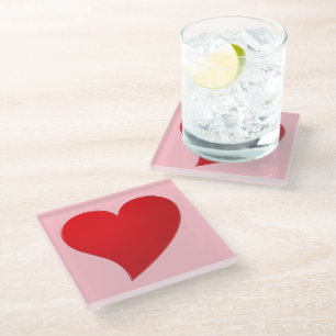 Big Red Heart, Love, pink Glass Coaster