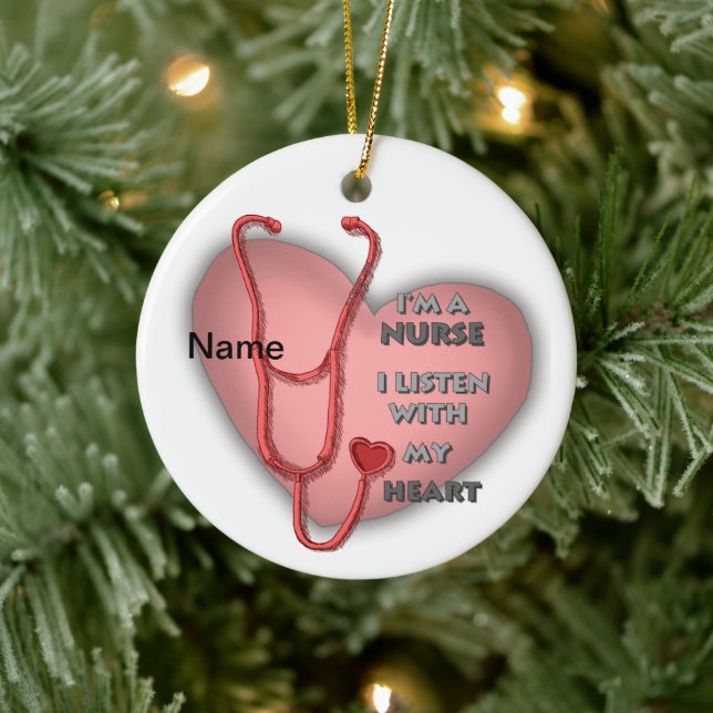 Big red heart nurse  ceramic ornament (Tree)