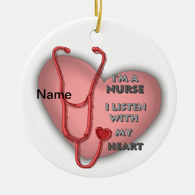Big red heart nurse  ceramic ornament (Front)