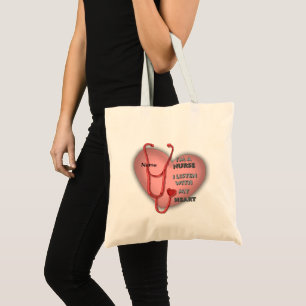 Big red heart nurse tote bag