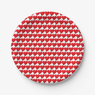 Big Red Heart white pattern Valentine's day party Paper Plate
