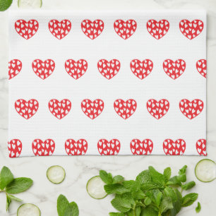 Big red heart with little hearts tea towel