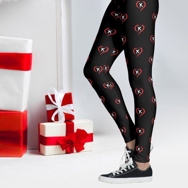 Big Red Heart with White Aeroplane,Simple Black Leggings (Creator Uploaded)