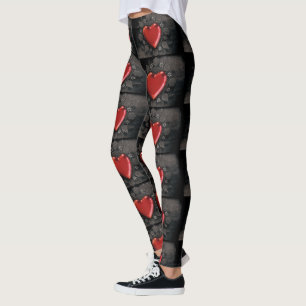 Big Red Hearts on Black  Leggings