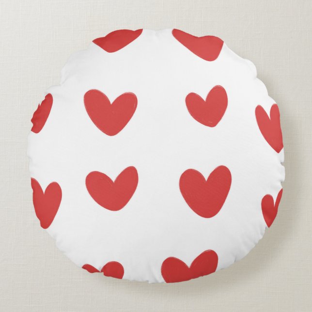 Big Red Hearts Round Cushion (Front)