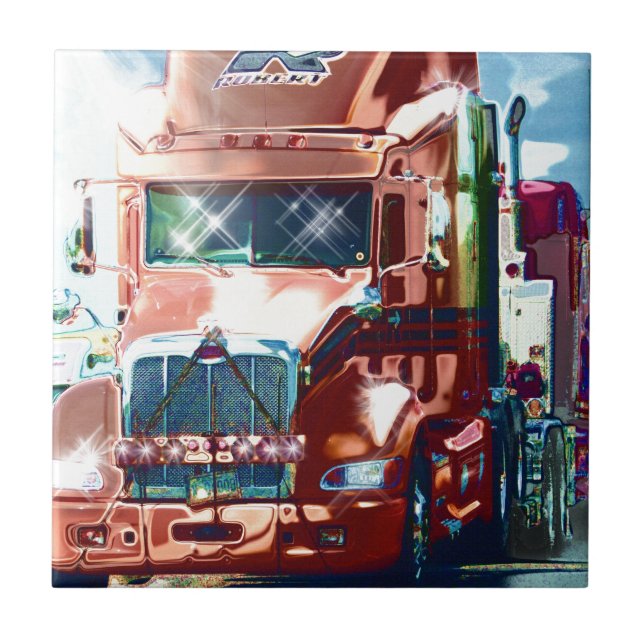 Big Red Heavy Truck for Truckers & Truck-Lovers Ceramic Tile (Front)